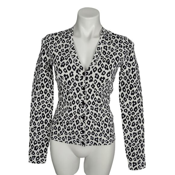 Theory Leopard Print V-Neck Cardigan Size Small Flawed - Picture 2 of 16